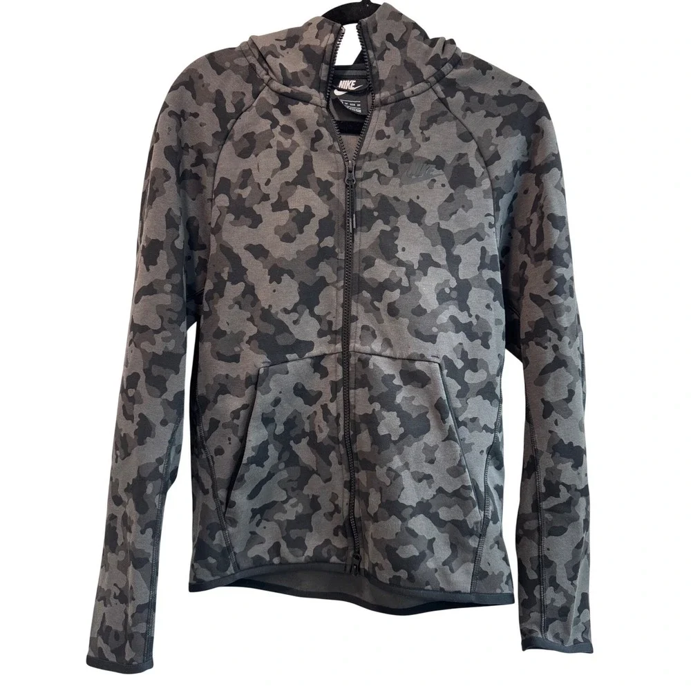 Nike Tech Camo Full Zip Hoodie Womens XS Grey Black Camouflage‎ Jacket